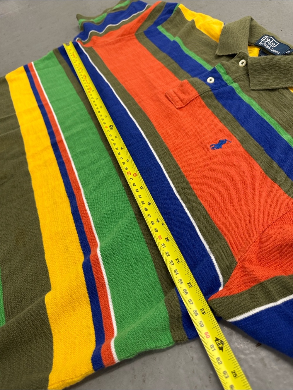 VTG Polo by Ralph Lauren Striped Polo Shirt - Orange, Green, Blue, Yellow - Picture 5 of 7